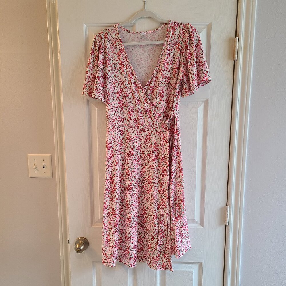 Pink Floral Wrap Dress